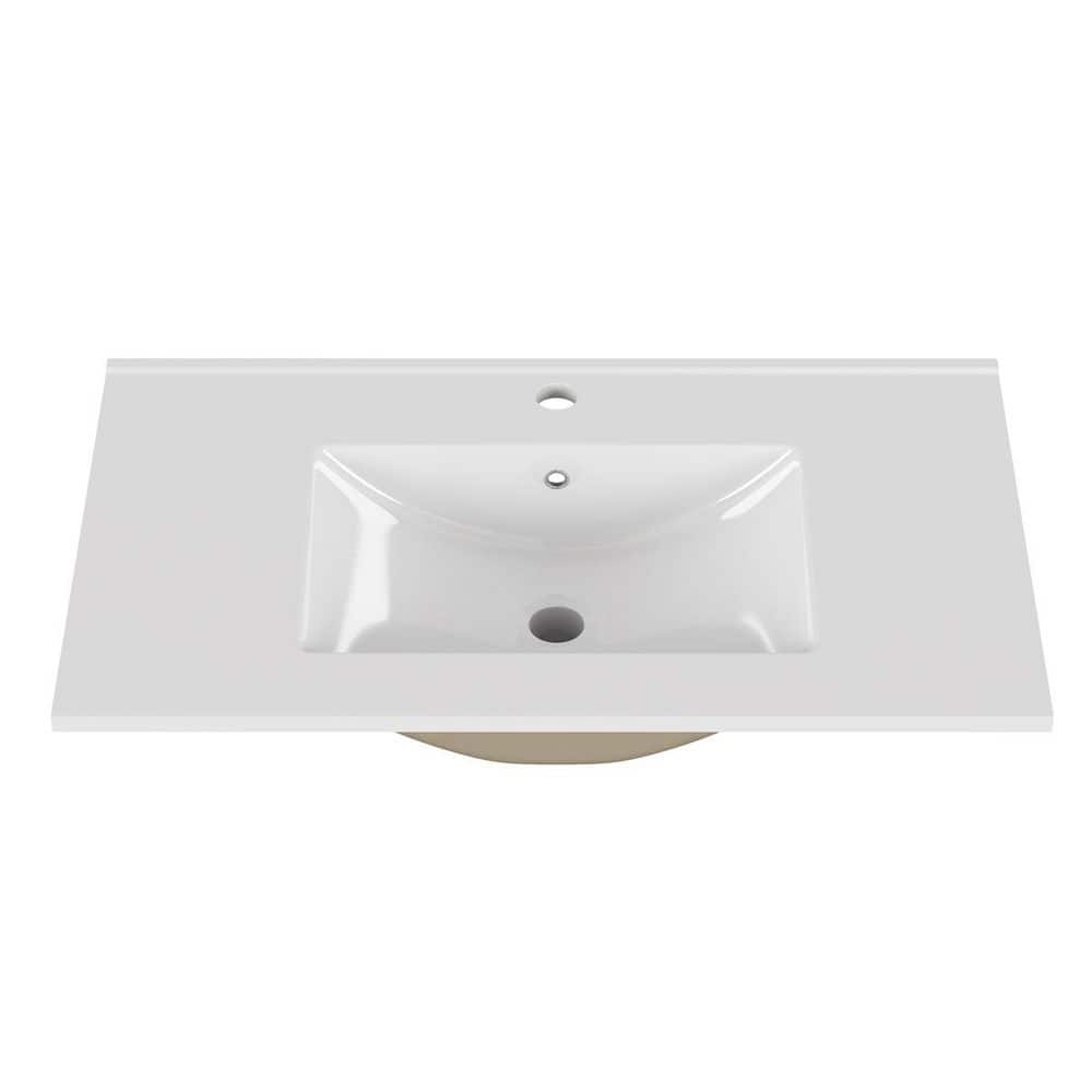 LIVACA 30 in. 18.1 in. Drop-In Bathroom Sink in White Ceramic with Pre-Drilled Faucet Hole durable construction (1)