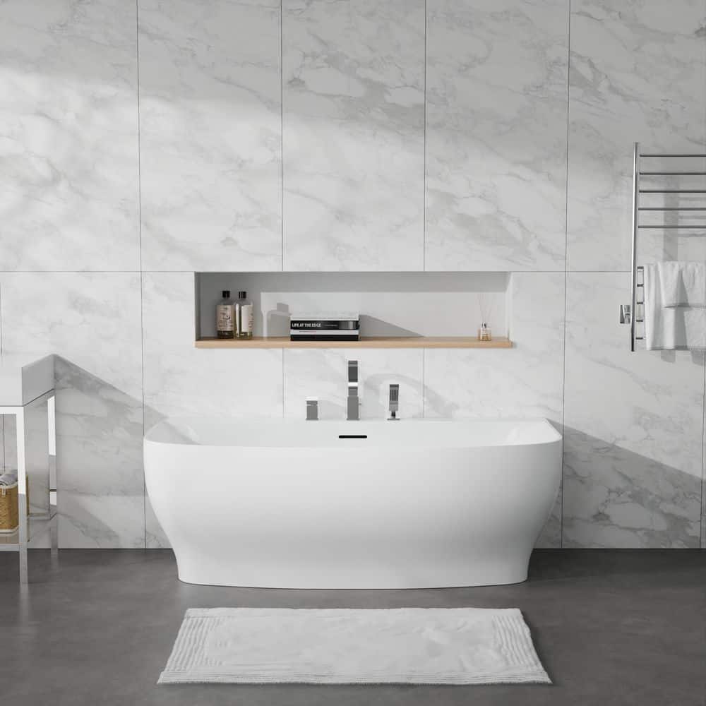 ANZZI Bank Series 65 in. x 31 in. Flat Bottom Acrylic Freestanding Soaking Bathtub with Center Drain, Polished Chrome Faucet (2)