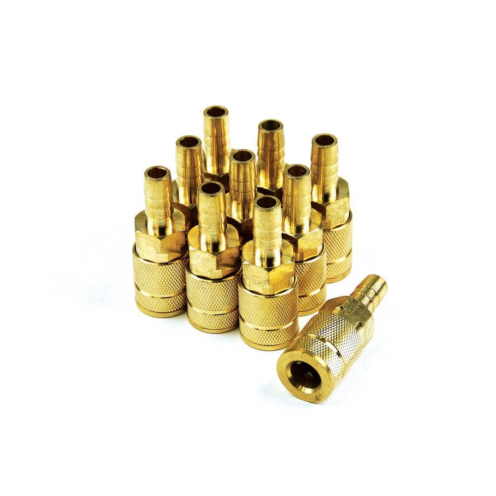 Primefit 1/4 in. x 3/8 in. Standard Hose Barb 6-Ball Automotive Brass Coupler Bulk Bagged (Quantity-10)