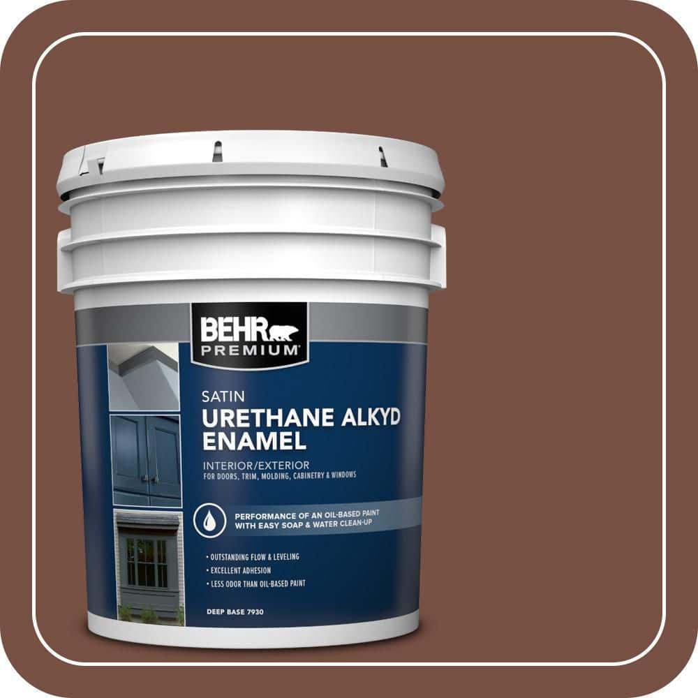 BEHR PREMIUM 5 gal. #S190-7 Toasted Pecan Urethane Alkyd Satin Enamel Interior/Exterior Paint