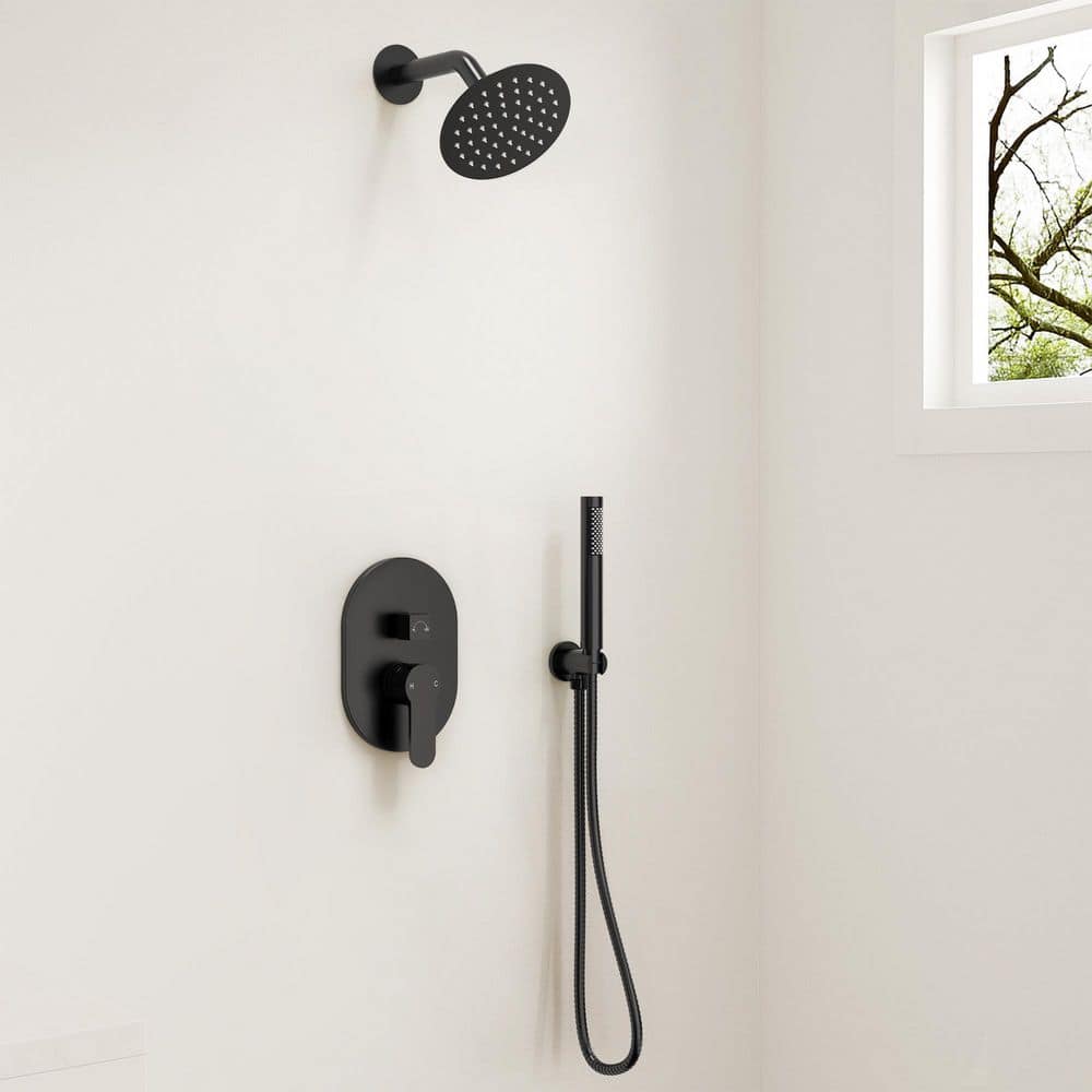 GRANDJOY High Pressure Round Sprays 1-Handle Wall Mount Rain 6 in.Shower Head Handheld Shower Faucet 1.8 GPM (2)