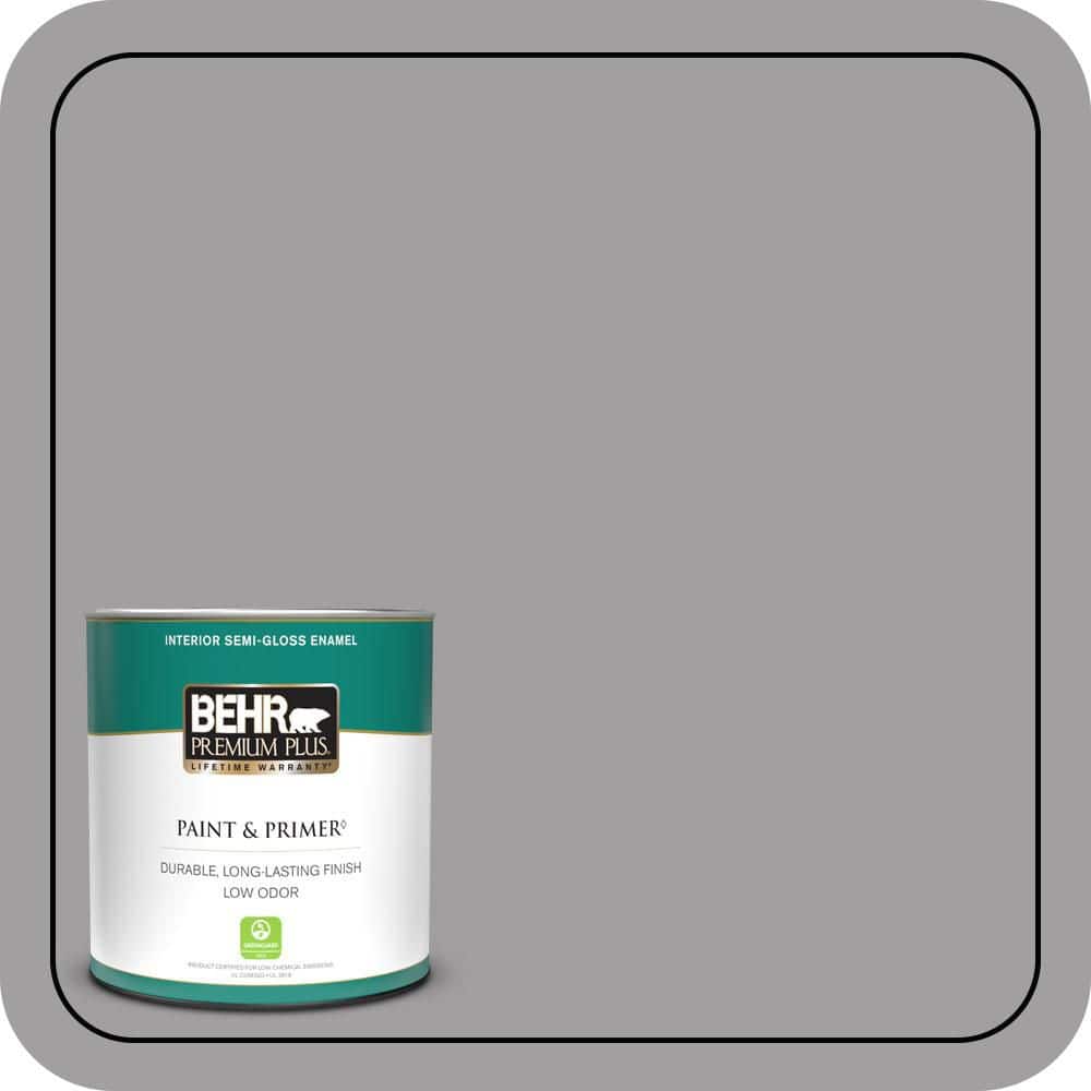 BEHR PREMIUM PLUS 1 qt. #T11-1 Grayve Yard Semi-Gloss Enamel Low Odor Interior Paint & Primer