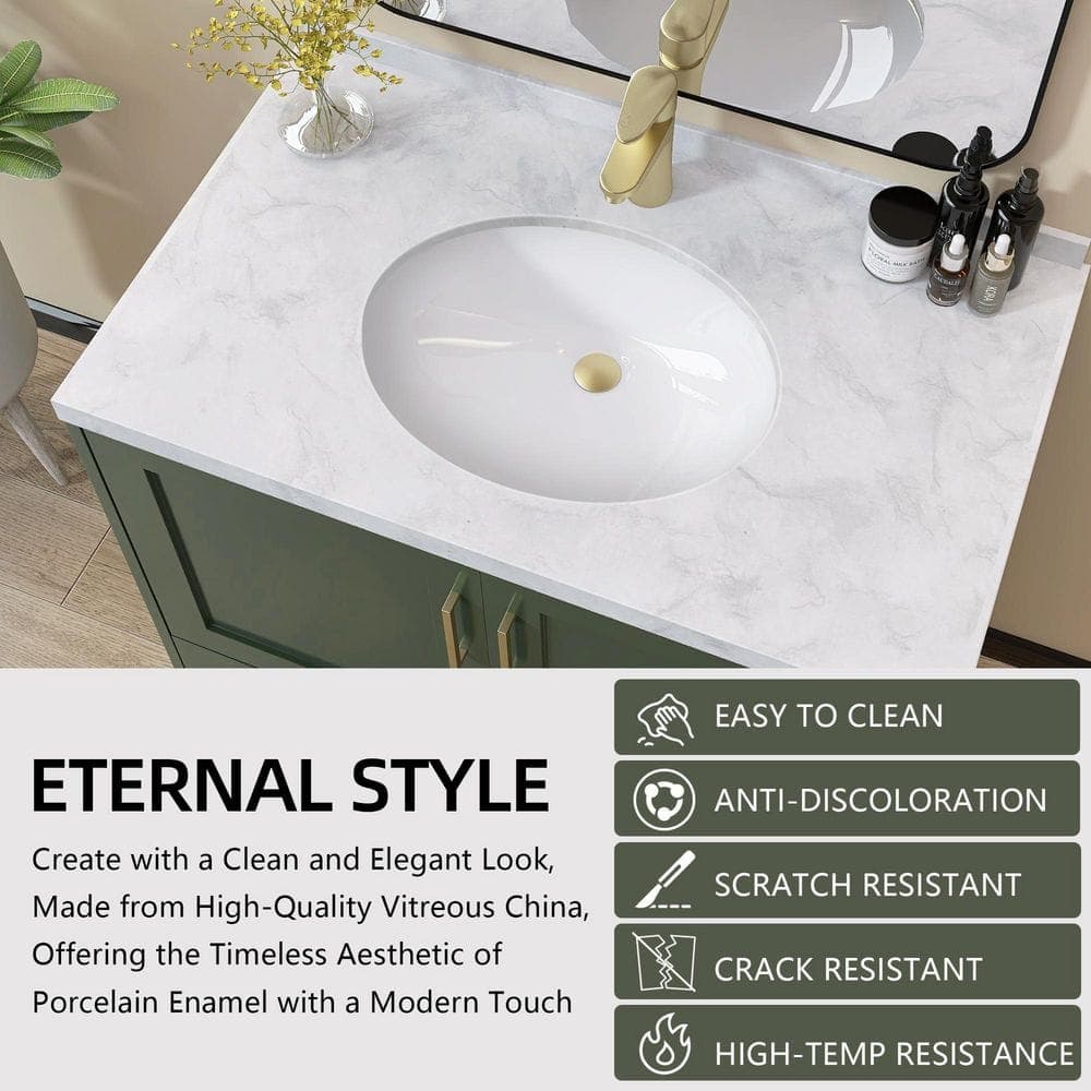 Zeafive 20 in. Undermount Oval U-shape Bathroom Sink with Overflow in White Vitreous China Undercounter Single Basin Vessel Sink (3)