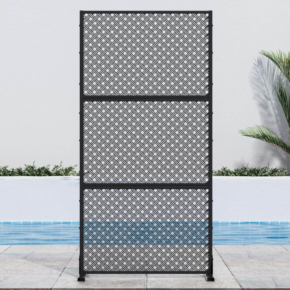Lirago 72 in. H x 35 in. W Black Outdoor Metal Privacy Screen Garden Fence Woven Pattern Wall Applique (1)