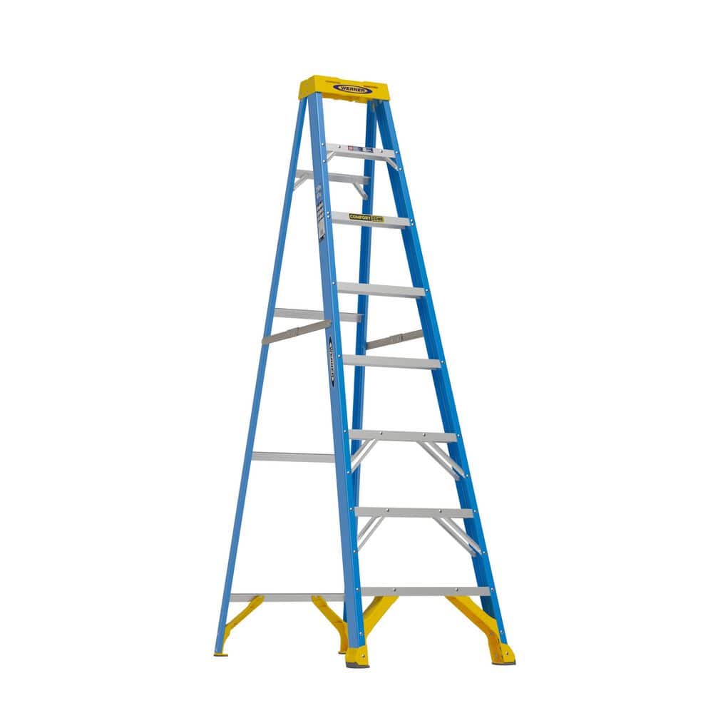 Werner 8 ft. Fiberglass Step Ladder (12 ft. Reach Height) with 250 lb. Load Capacity Type I Duty Rating