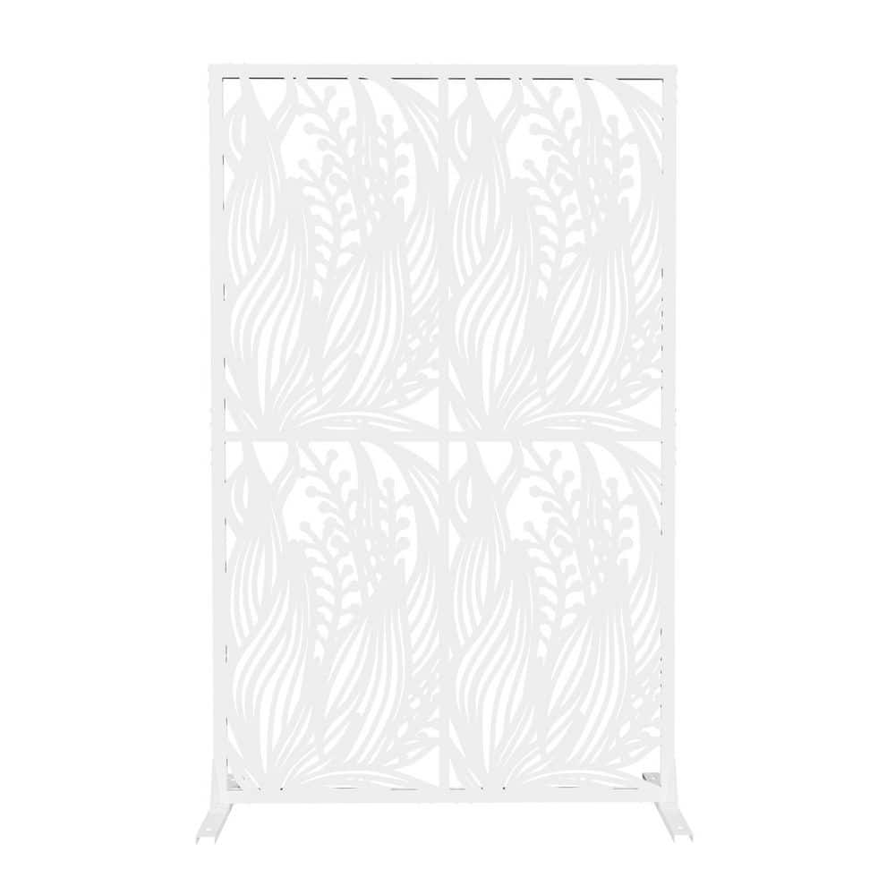 Unbranded 3.8 ft. x 6 ft. Privacy Fence Screen White Leaf Metal Outdoor Indoor Divider with Freestanding Decorative Privacy Screen