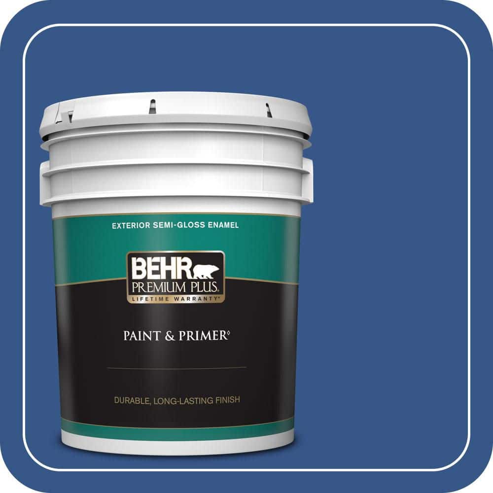 BEHR PREMIUM PLUS 5 gal. #S-G-590 Southern Blue Semi-Gloss Enamel Exterior Paint & Primer