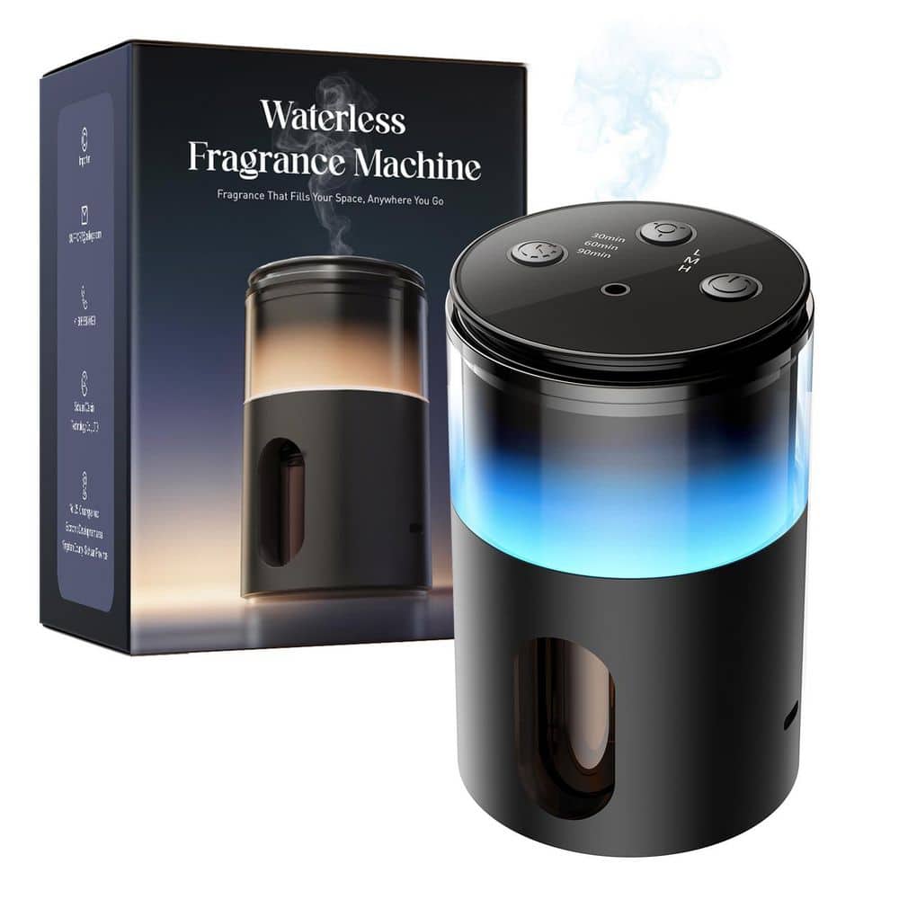 Wudkey 1-Piece Bathroom Accessory Set in Black, Waterless Diffuser for Essential Oil: Mini Battery Scent Diffuser with 9 Colors (1)