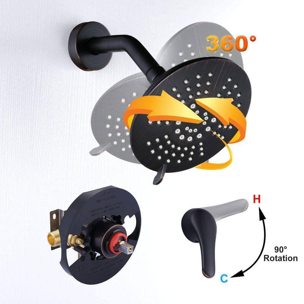 ALEASHA Wall Mounted 5-Spray Single Handle Shower Faucet 1.8 GPM with Pressure Balance Valve in Oil Rubbed Bronze (3)