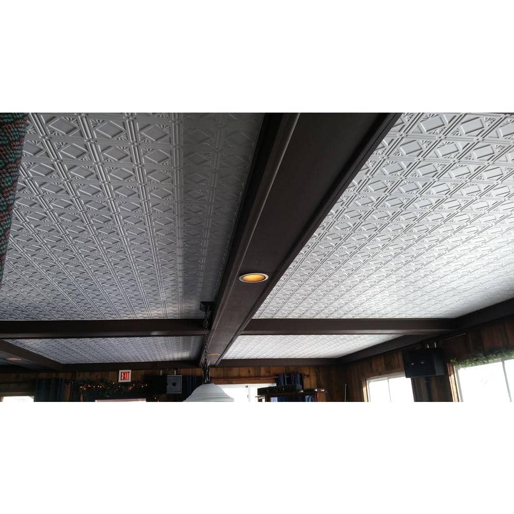 Global Specialty Products Dimensions 2 ft. x 4 ft. Glue Up Tin Ceiling Tile in Matte White (2)