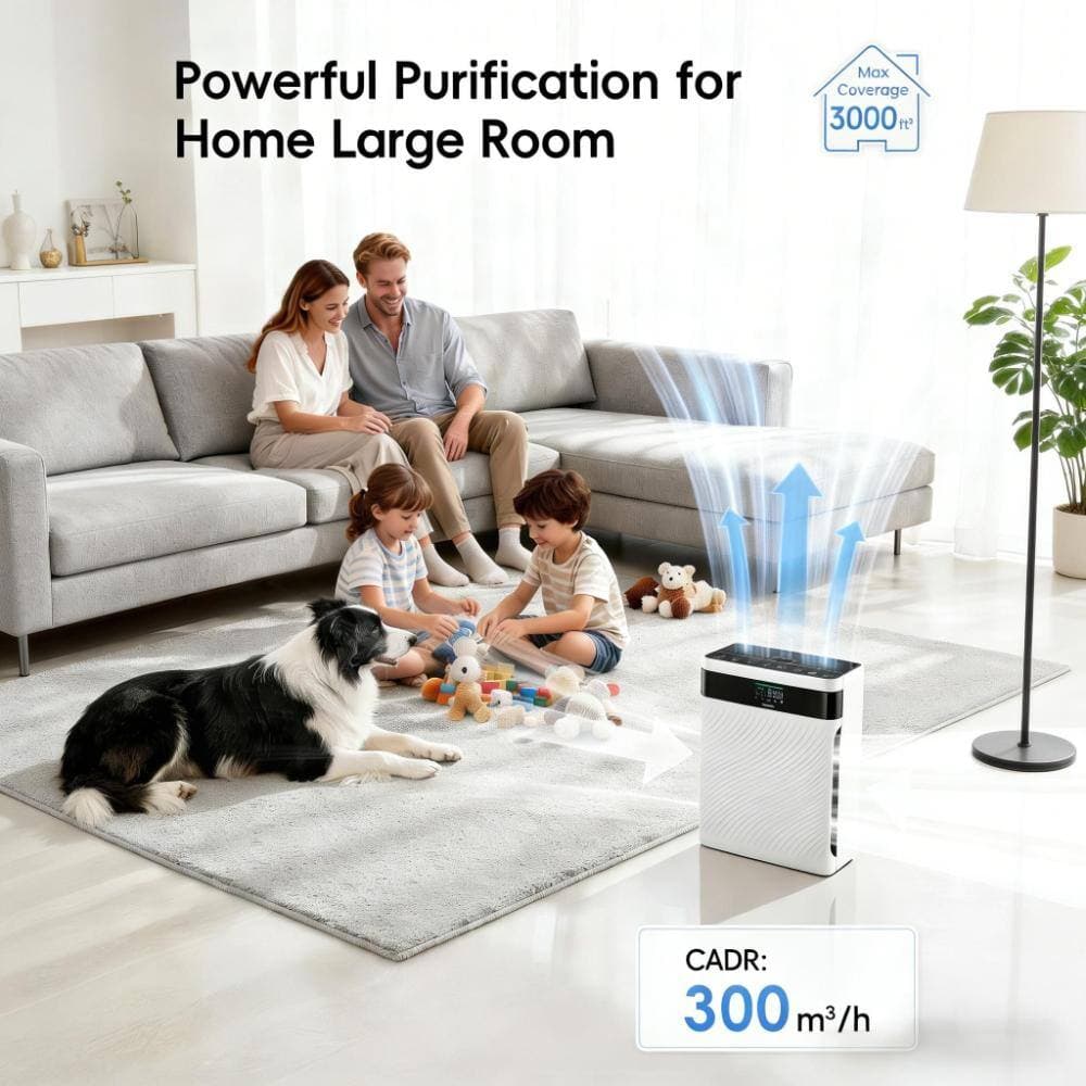 WOCK Air Purifiers for Home Large Room Up to 3000 sq. ft. with Washable Filters, H13 HEPA, Dual-Sided Air Intake, White (2)
