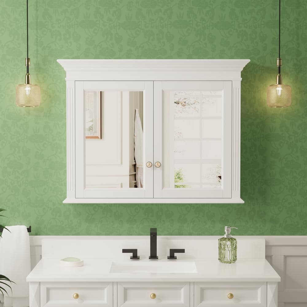 FORCLOVER Fully Assembled 55 in. W 30 in. H Solid Wood Medicine Cabinet with Mirror Surface Mount,Blum Hinges