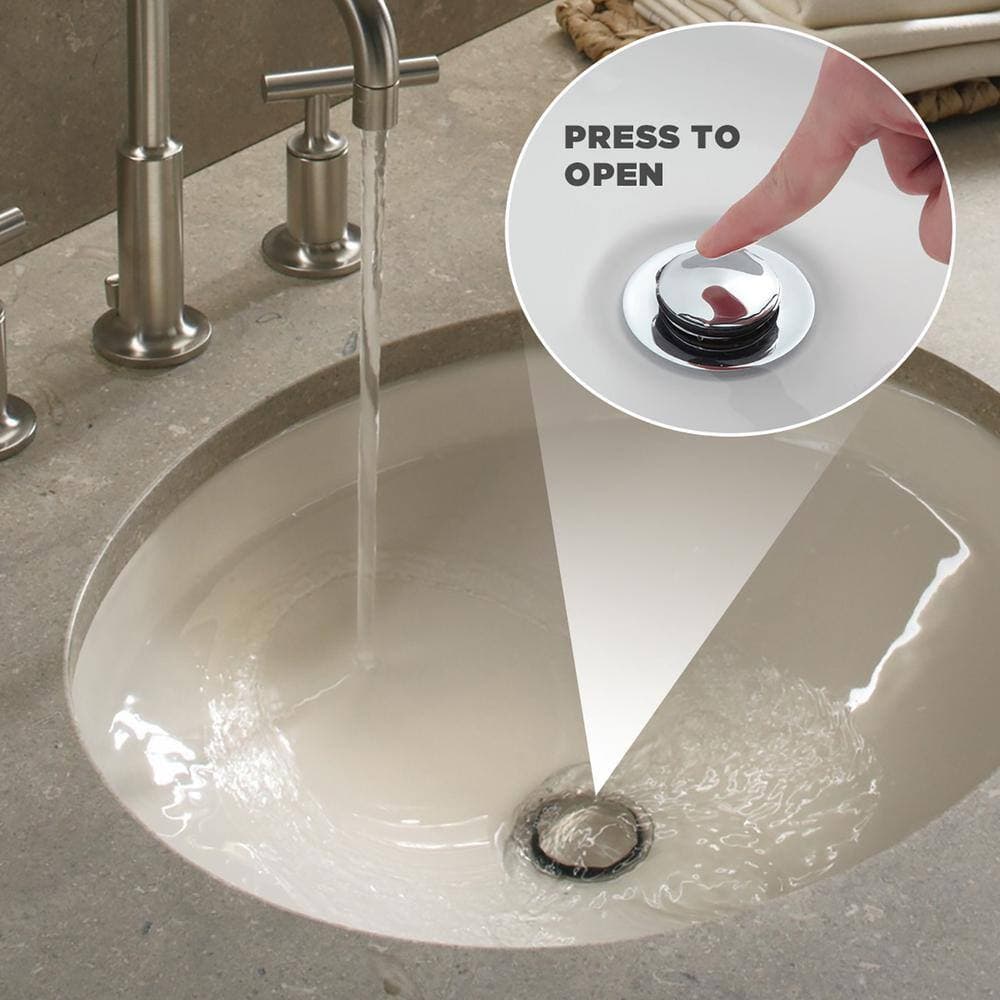 PLUMBFLEX 1-5/8 in. Bathroom Faucet Universal One Touch Vessel Vanity Sink Pop Up Drain Stopper Without Overflow, Polished Nickel (3)