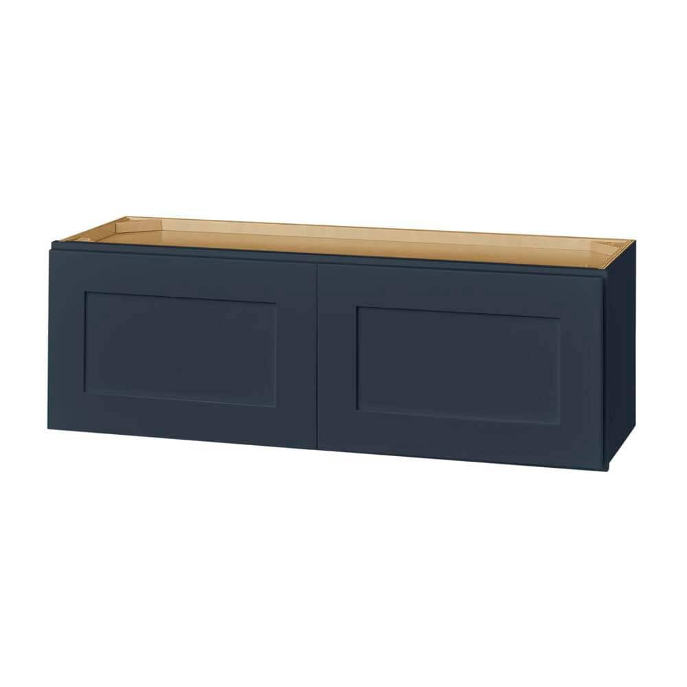 Hampton Bay Avondale 36 in. W x 12 in. D x 12 in. H Ready to Assemble Plywood Shaker Wall Bridge Kitchen Cabinet in Ink Blue