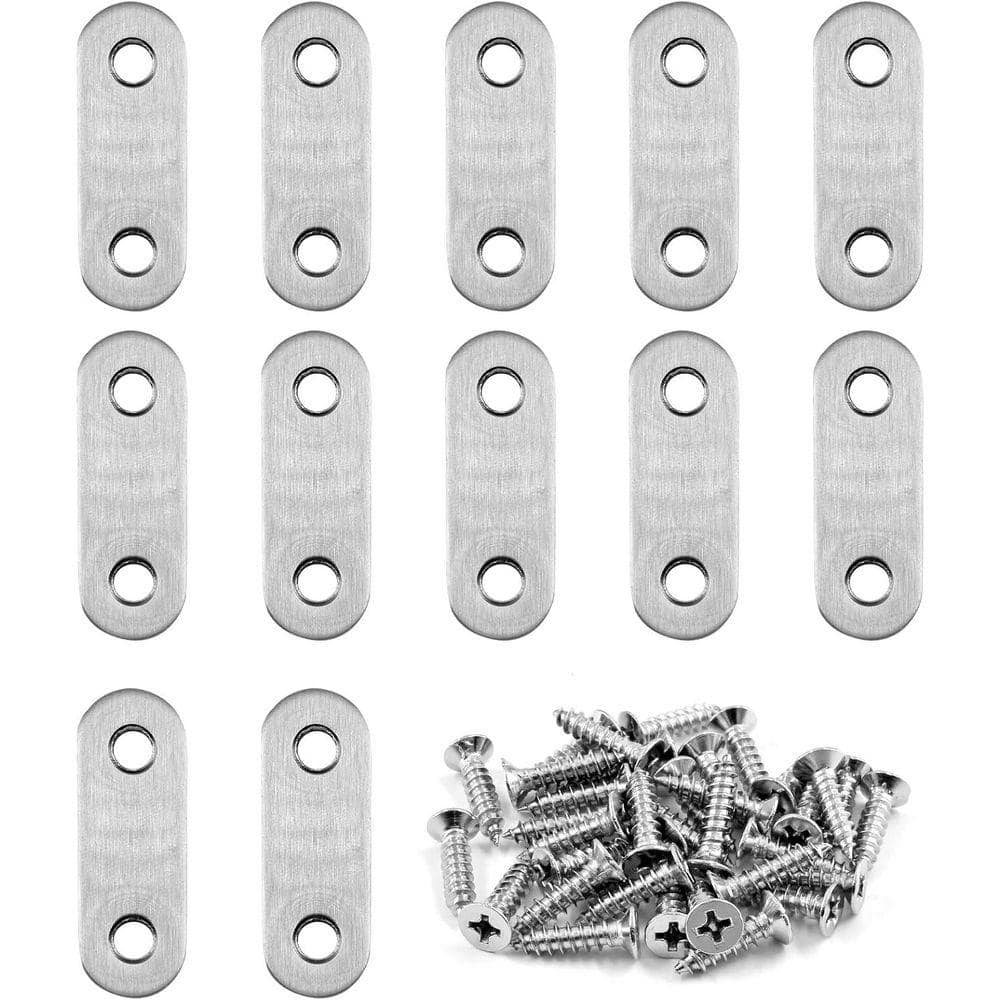 KIWDZFU 1.9 x 0.6 Inch Stainless Steel Straight Brackets Nail Plate with Screws 12 Pack for Wood Furniture Repair (1)