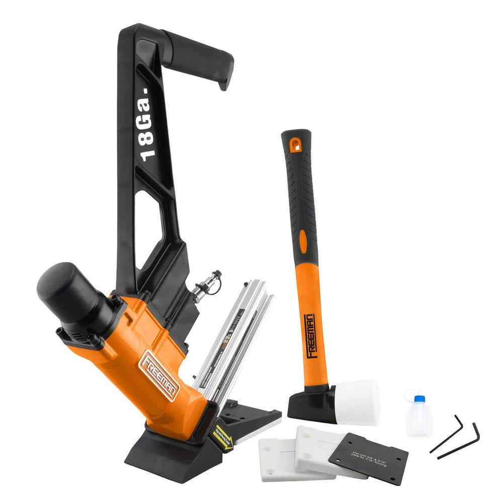 Freeman Pneumatic 18-Gauge 1-3/4 in. L-Cleat Flooring Nailer with Flooring Mallet and Interchangeable Base Plates