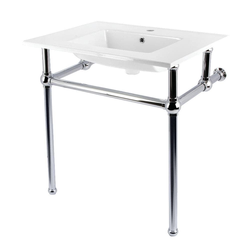 Kingston Brass Fauceture 31 in. Ceramic Console Sink Set with Brass Legs in White/Polished Chrome (1)