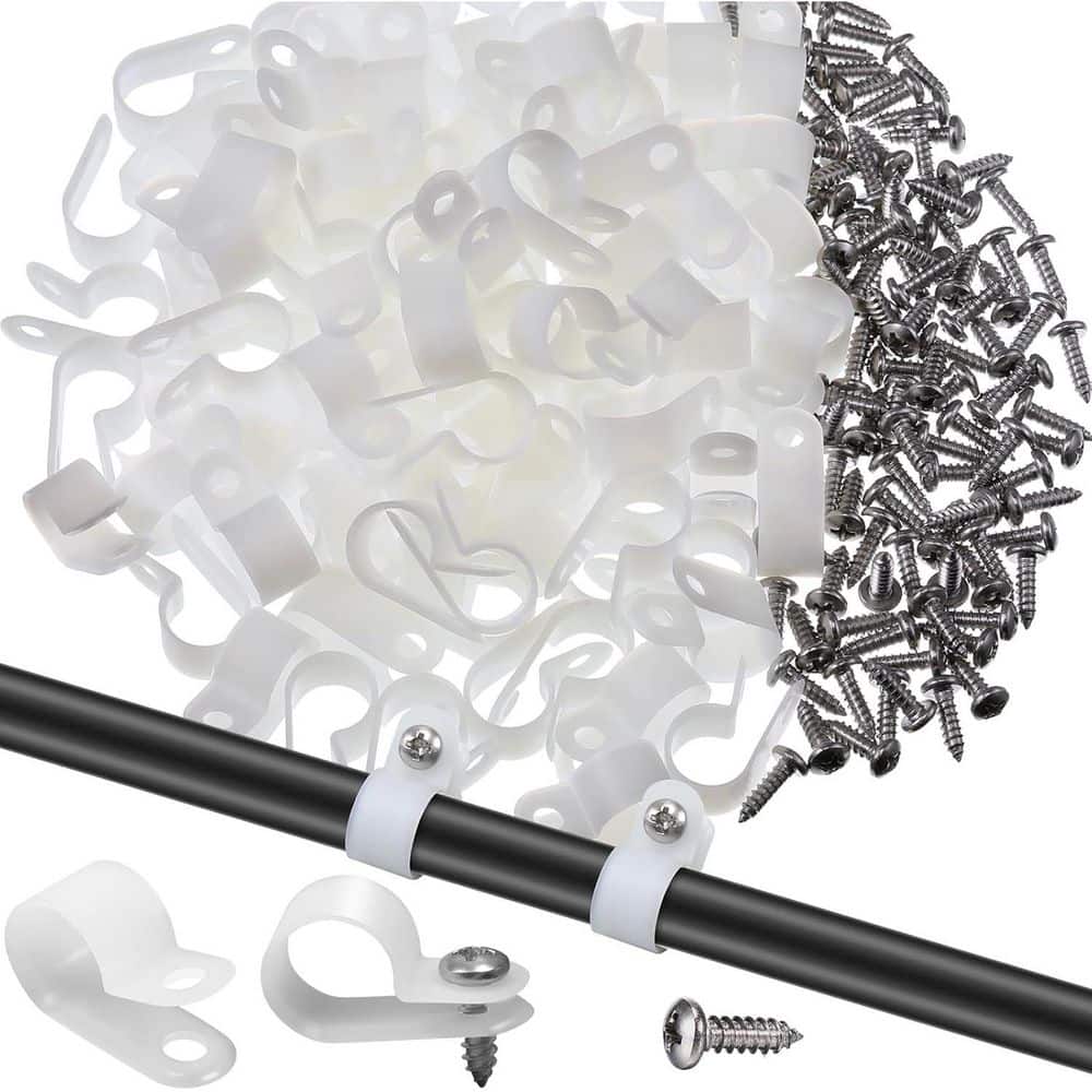 Yichuhaoxi R-Type Clip Cable Fastener Wire Clamp Nylon Screw Mounting Electrical Grip Clips with Screws 1/2 in. 100-Pack (1)