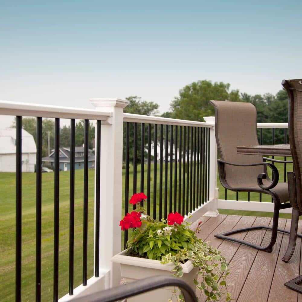 RDI 8 ft. x 36 in. White Vinyl Original Rail Level Rail Kit Including 3/4 in. Black Round Balusters (3)
