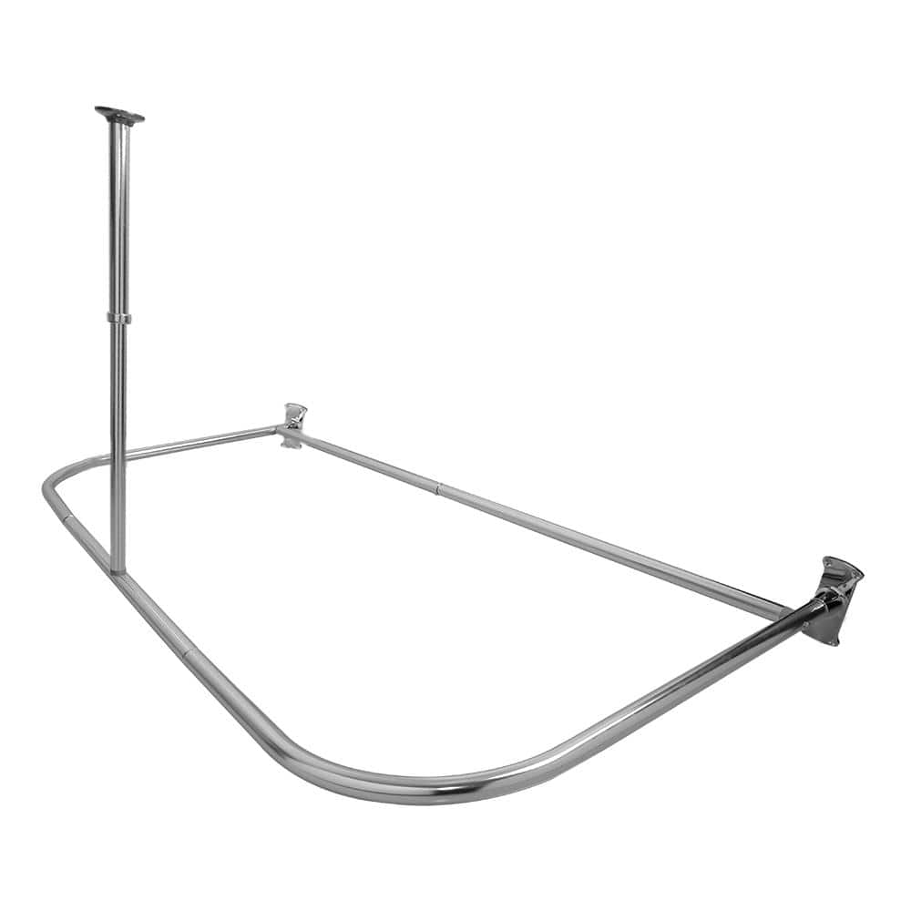 Utopia Alley Rustproof Wall Mounted Aluminum D-shape Shower Rod With Ceiling Support for Tubs, 60x25 in., Chrome