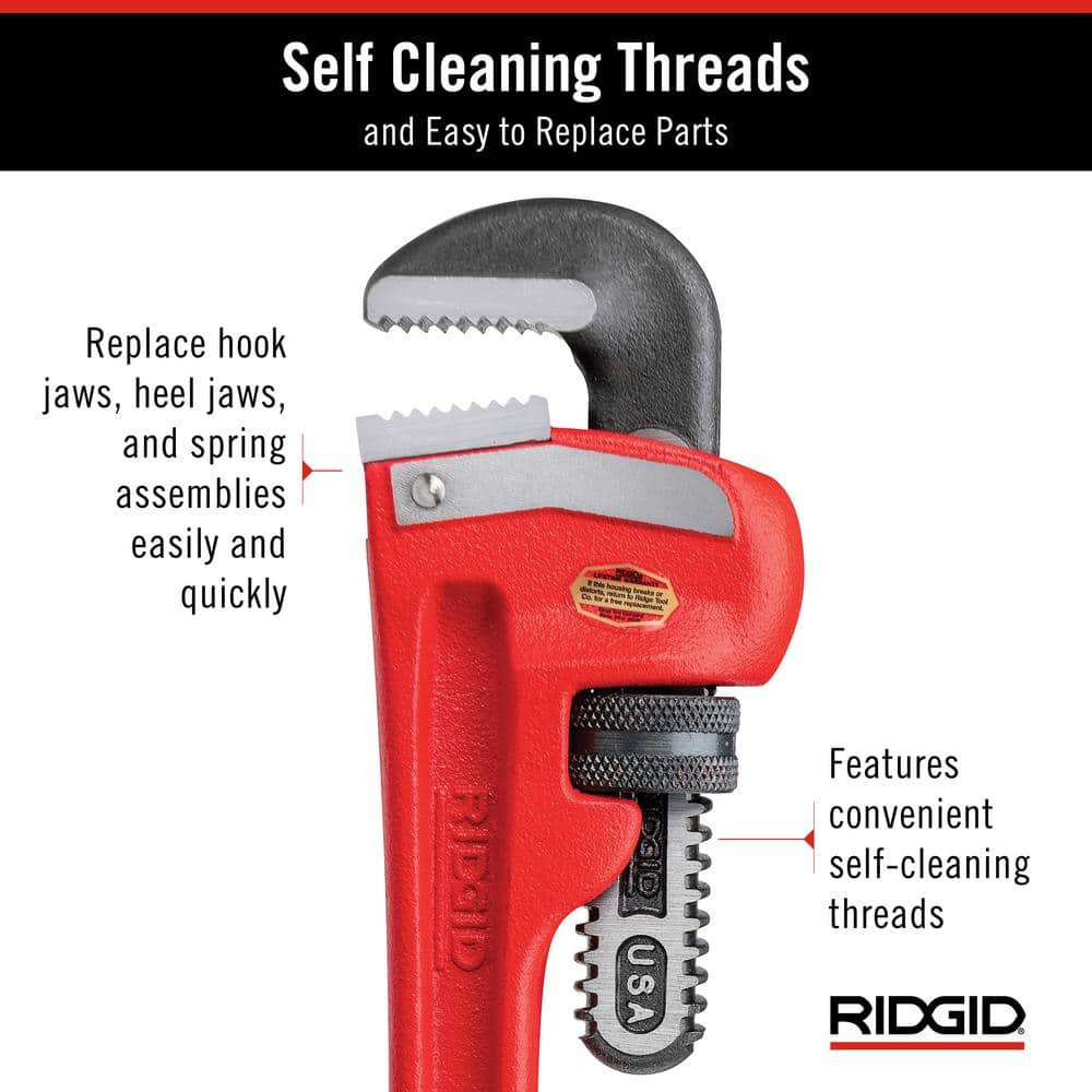 RIDGID 10 in. + 18 in. + 24 in. Straight Pipe Wrench 3 Pc Set for Heavy-Duty Plumbing with Self Cleaning Threads and Hook Jaws (3)