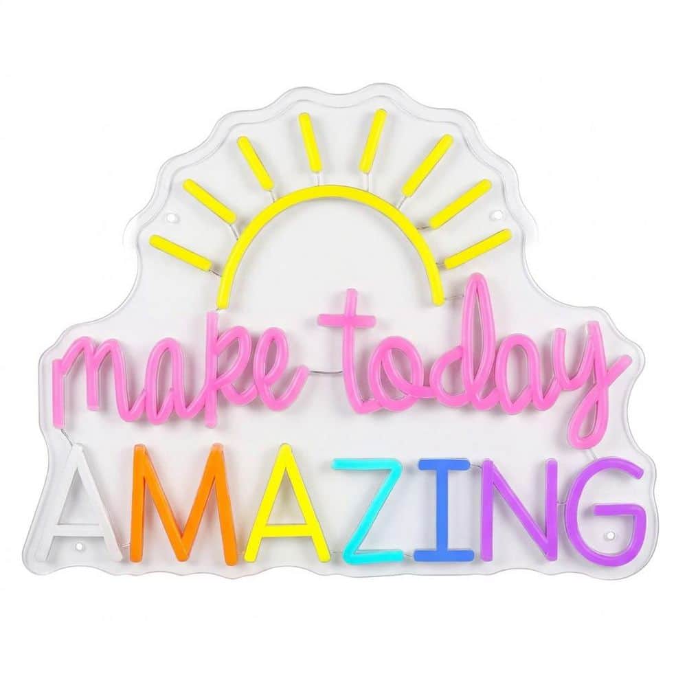 Afoxsos Sunrise Series Yellow Neon Light Inspirational Letter LED Wall Art Sign for Party Birthday Wedding Gym Cafe Home