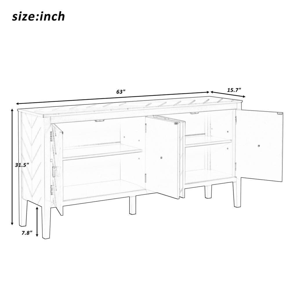 Unbranded 63 in. W x 15.7 in. D x 31.5 in. H Blue Linen Cabinet with 4-Door Sideboard for Living Rooms, Entrance and Study Rooms (3)