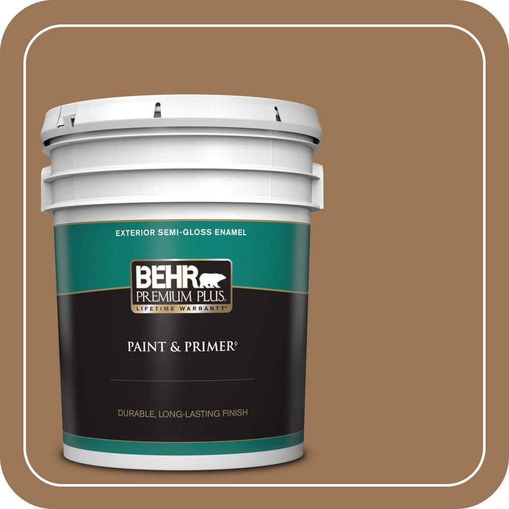 BEHR PREMIUM PLUS 5 gal. #PPU4-02 Coco Rum Semi-Gloss Enamel Exterior Paint & Primer