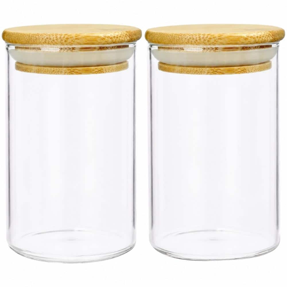 Unbranded 2-Pack Countertop Apothecary Storage Jars with Sealing Bamboo Lids for Bathroom Hair Accessories Clear (1)