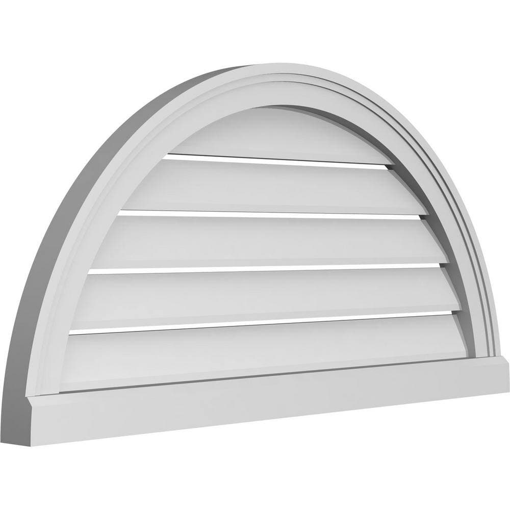 Ekena Millwork 34 in. x 17 in. Half Round Surface Mount PVC Gable Vent: Functional with Brickmould Sill Frame (2)