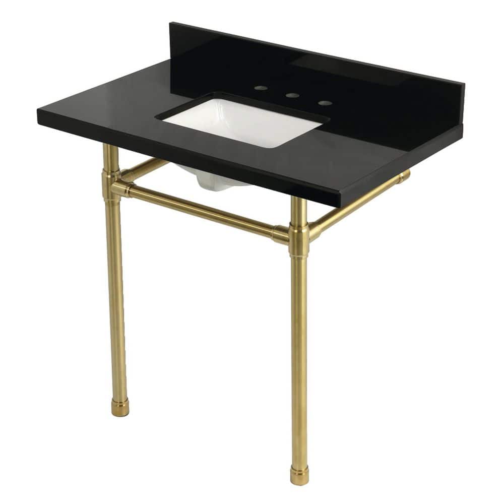 Kingston Brass Dreyfuss 36 in. x 22 in. Console Sink Combo in Black Granite/Brushed Brass with Legs (1)