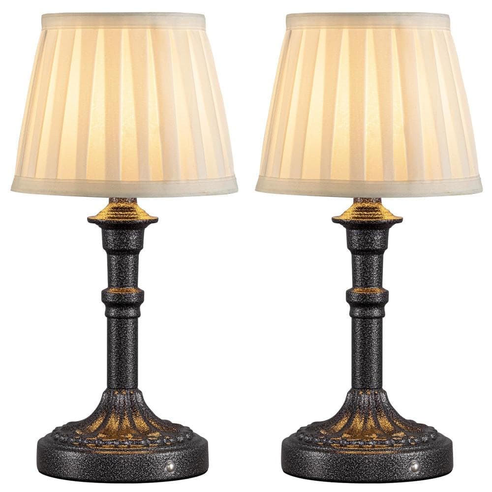 Unbranded Cordless LED Table Lamp Set of 2, Fabric Shade Mini Desk Lamps, Touch Stepless Dimming 2700K 3W, Mottled Silver