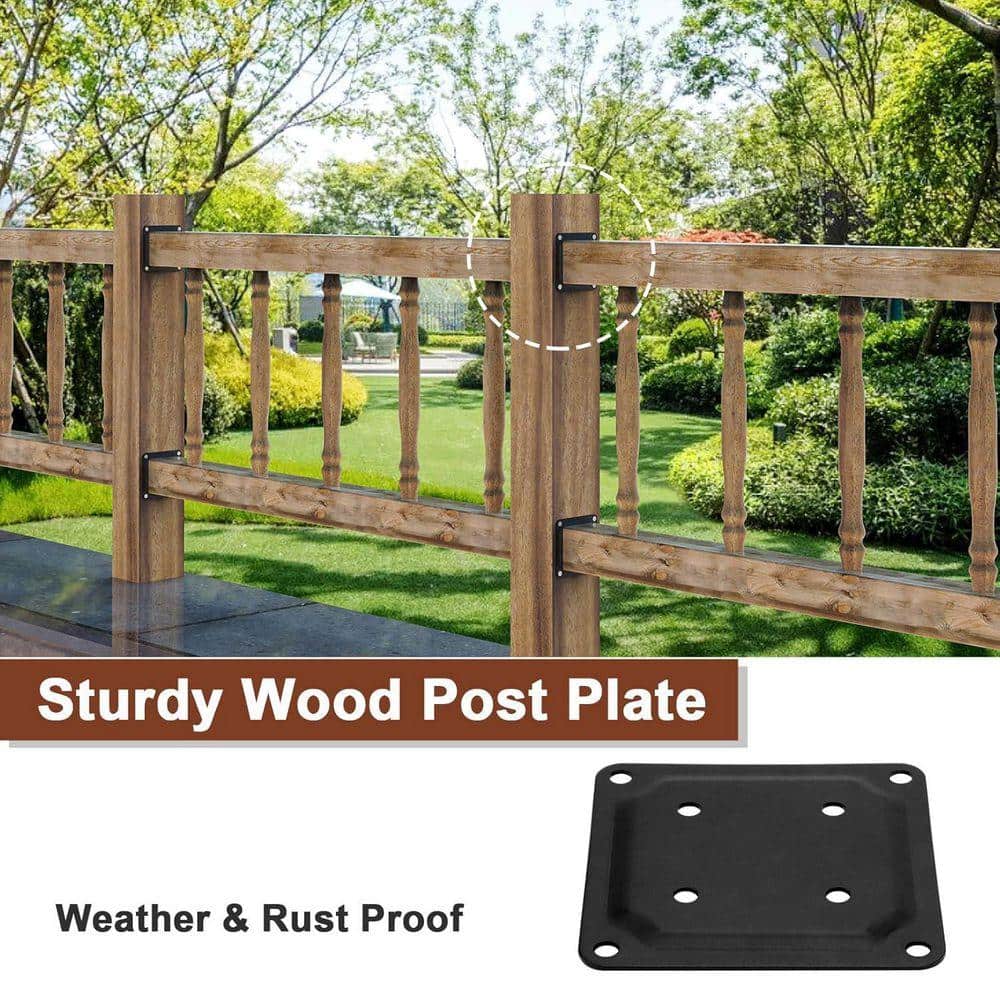 KIWDZFU 4 x 4 Powder-Coated Wood Post Plate Connector Decking Fence Post Anchor Base Deck Porch Railing Support 8 Pack (3)