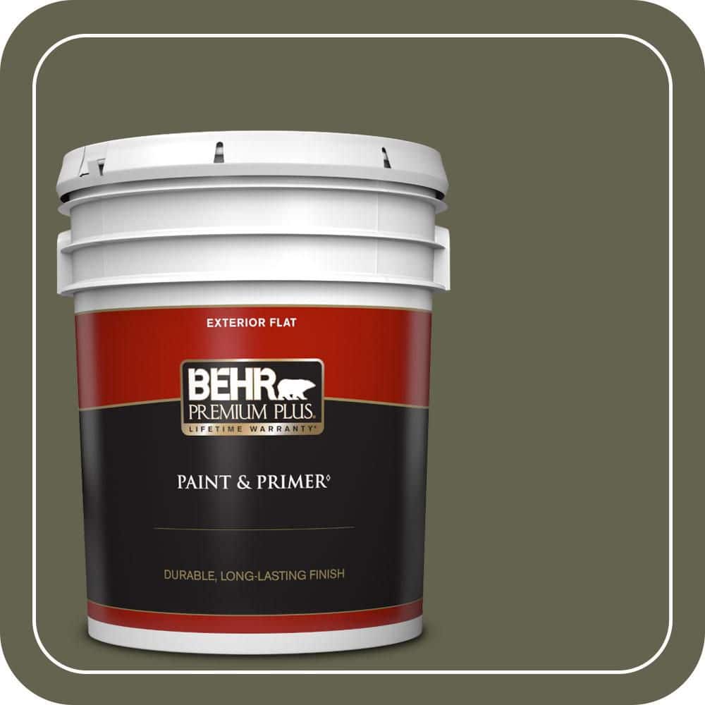 BEHR PREMIUM PLUS 5 gal. #N350-7A Mountain Olive Flat Exterior Paint & Primer
