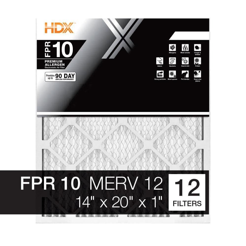 HDX 14 in. x 20 in. x 1 in. Premium Pleated Air Filter FPR 10, MERV 12 (12-Pack)