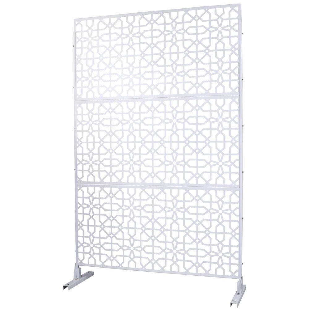 cadeninc 4 ft. x 6.33 ft. White Outdoor and Indoor Freestanding Metal Privacy Screen Fence Panels for Lawn Garden (Not Composite) (3)