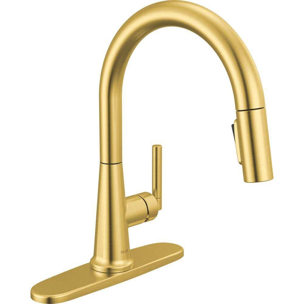 Delta Foundations Design Series Modern Single Handle Pull Down Sprayer Kitchen Faucet in Brushed Gold