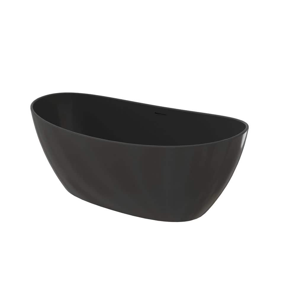 ANGELES HOME 33.46 in. Stone Resin Solid Surface Freestanding Soaking Bathtub with Center Drain (3)