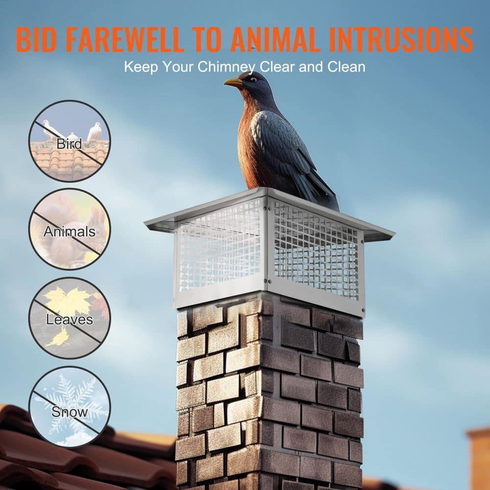 SKYSHALO Chimney Cap, 17 x 17 in. 304 Stainless Steel Fireplace Chimney Cover Not Easily Toppled and Practical Accessories Silver (3)