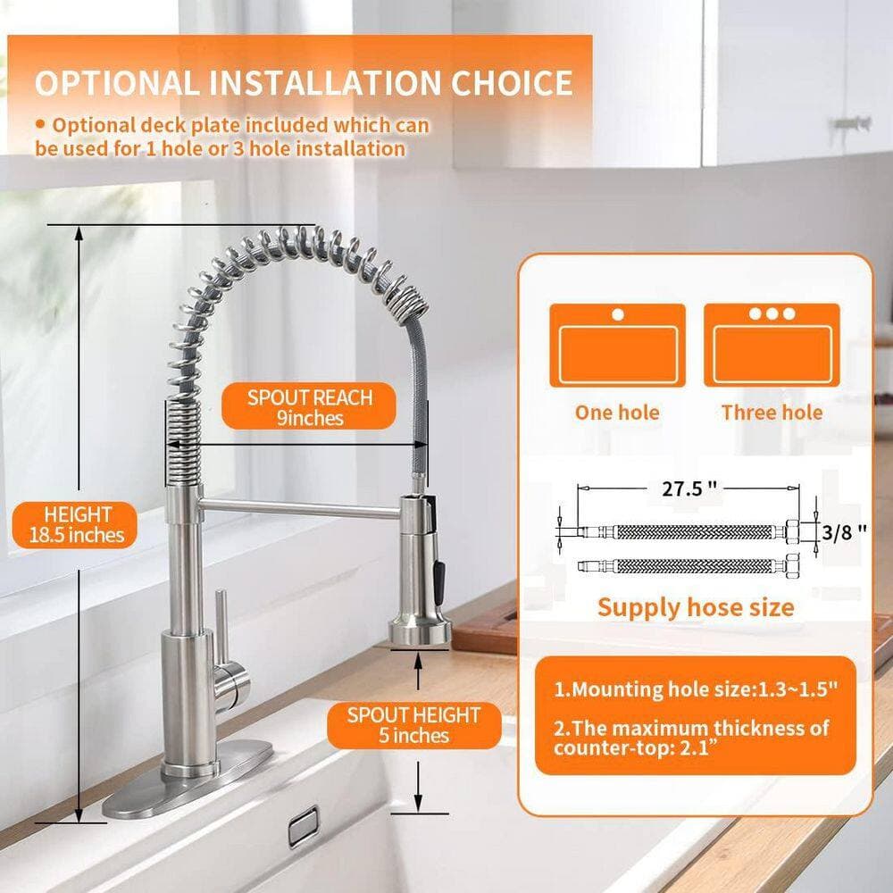 Numhew 1-Piece Brushed Nickel Stainless Steel Kitchen Faucet with Pull Down Sprayer, for Farmhouse Camper Laundry Utility Rv (3)