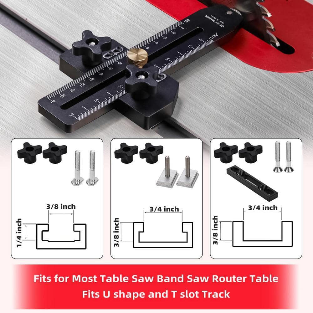 Angel Sar Black Aluminum Table Saw Jig Guide, Strip Cuts Woodworking Tools for Table Saw Table Fits 3/8 in. x 3/4 in. T Slot (2)