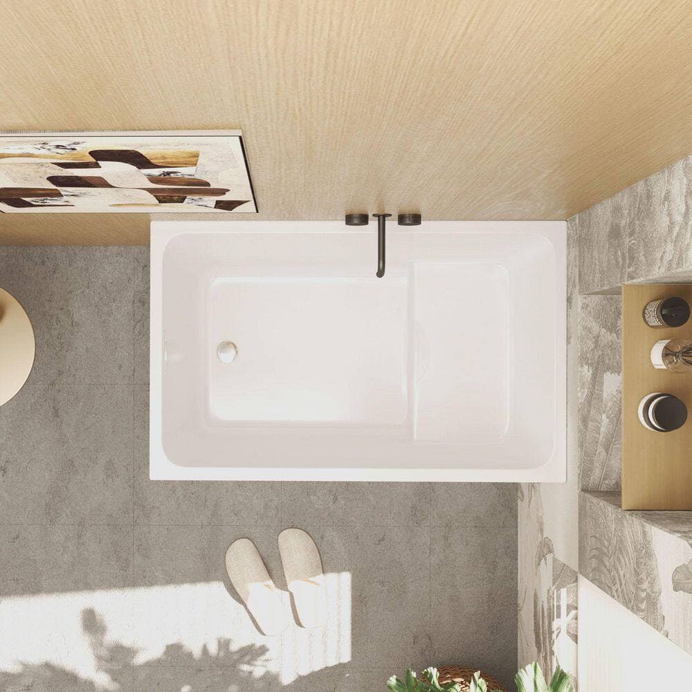 LIVACA 43.30 in. x 27.60 in. Flat Bottom Acrylic Freestanding Soaking Bathtub with Left Drain in Glossy White (3)