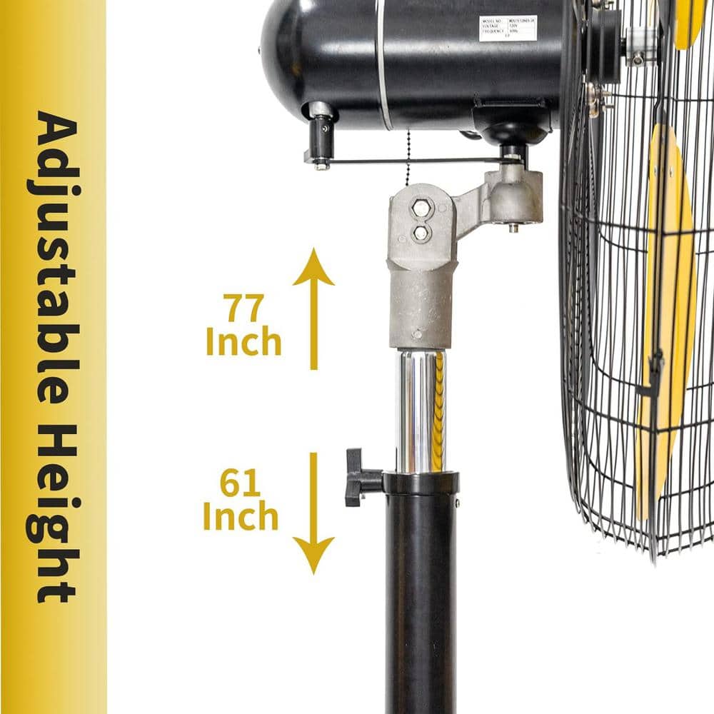 Edendirect 30 in. 3 Speeds Pedestal Fan in Yellow with IP44 Enclosure 1/3 HP Motor, Detachable Mist Spray Kit (3)