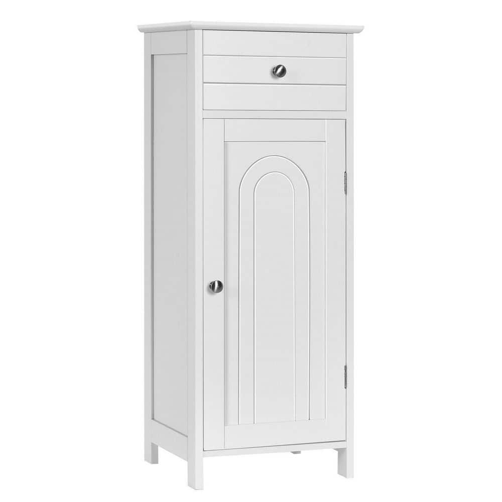 ANGELES HOME 14 in. W 12 in. D 34.5 in. H Wooden Storage Free-Standing Floor Linen Cabinet with Drawer and Adjustable Shelf