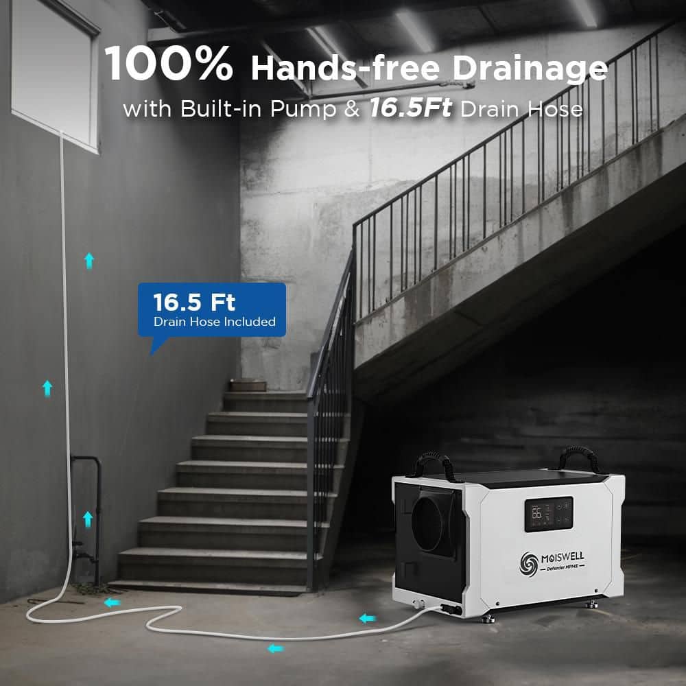 Moiswell 145 pt. 6,000 sq. ft. Bucketless Energy Star Commercial Dehumidifier with Pump for Crawlspace and Basement in White (2)
