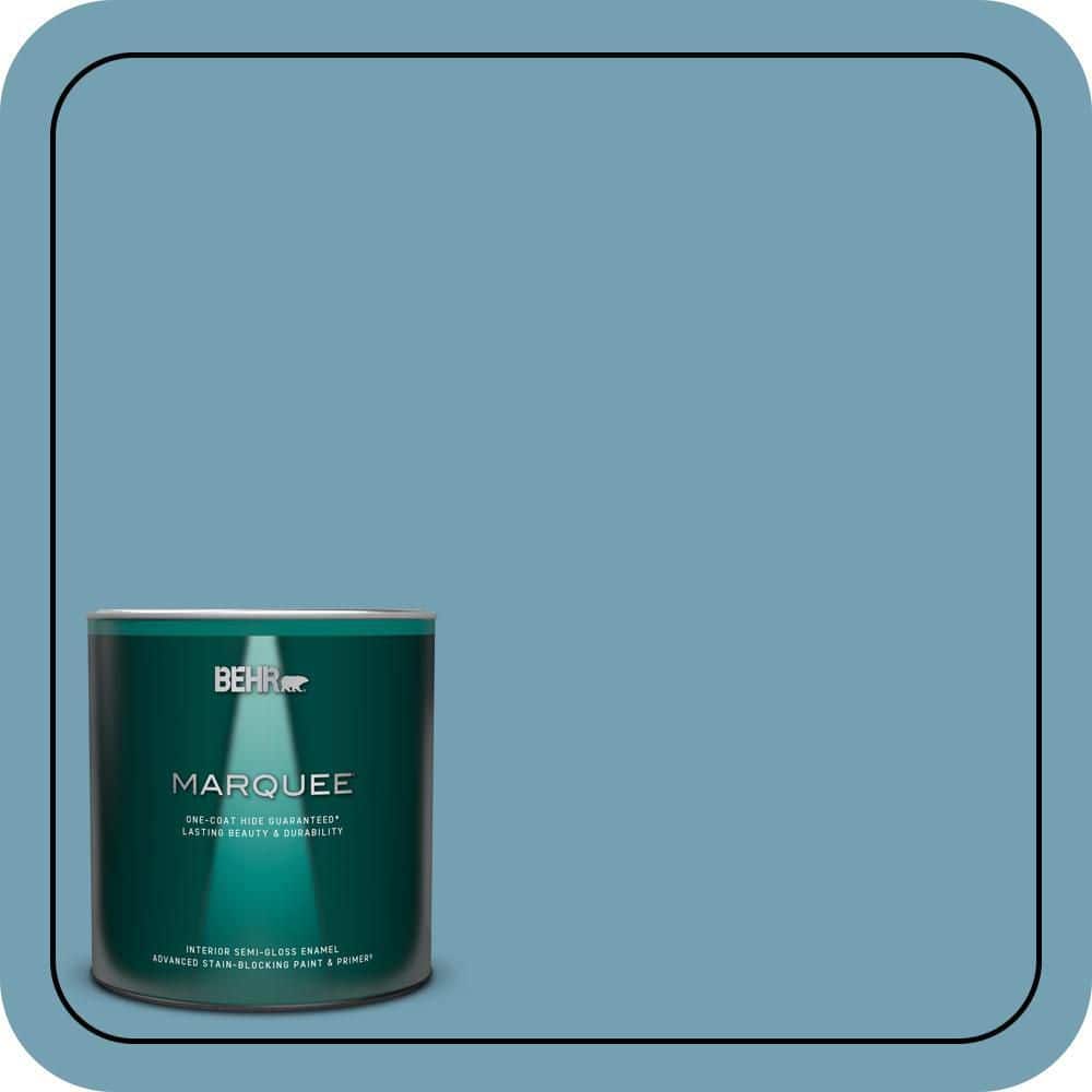 BEHR MARQUEE 1 qt. #S480-4 Saga Blue One-Coat Hide Semi-Gloss Enamel Interior Paint & Primer