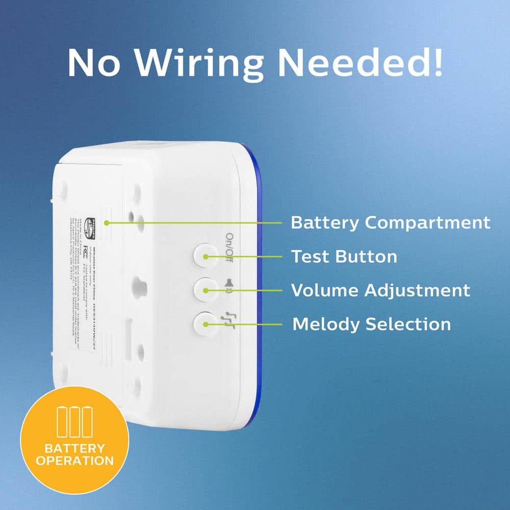 Philips Wireless Battery-Operated Door Bell Kit with 32 Melodies and 1 Push Button (3)