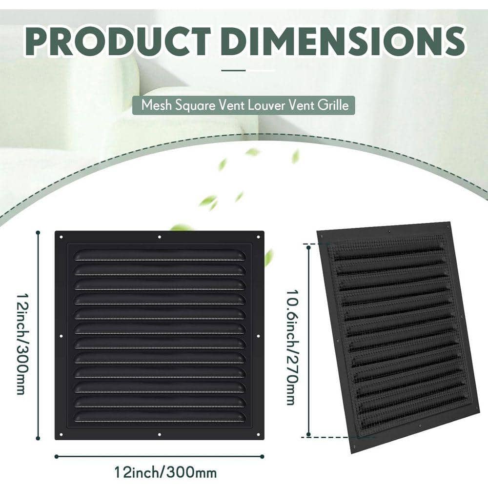 KIWDZFU 12 x 12 Square Black Aluminum Mesh Gable Wall Vent with Screen for Attic Garage Shed Ventilation 2 Pcs (2)