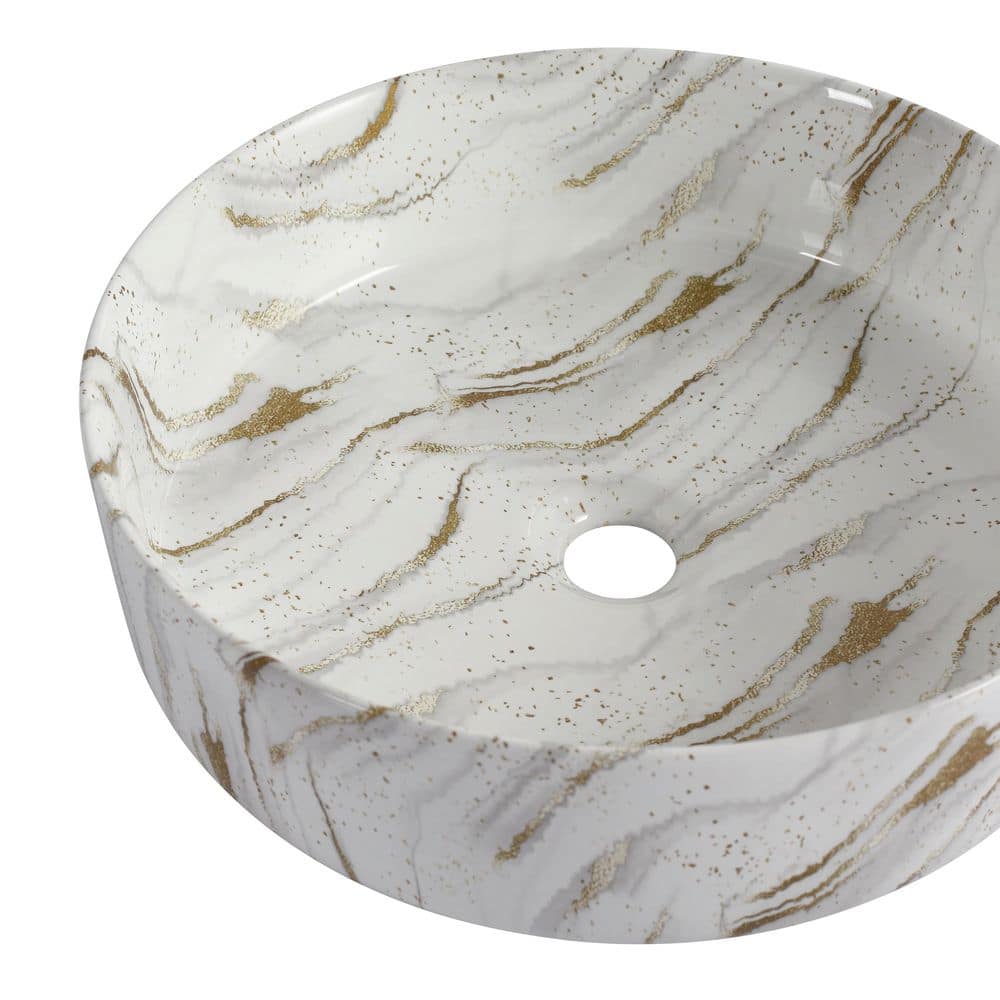 Tatahance 15.7 in. W x 15.7 in. D Round Above Counter Pedestal Sink Base in White Background with Golden Lines (2)