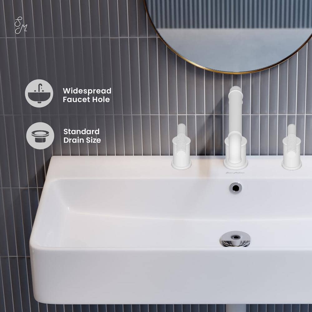 Swiss Madison Carre 36 in. W x 16 in. D x 6 in. H Wall-Mount Ceramic White Bathroom Sink with 8 in. Widespread Holes (3)